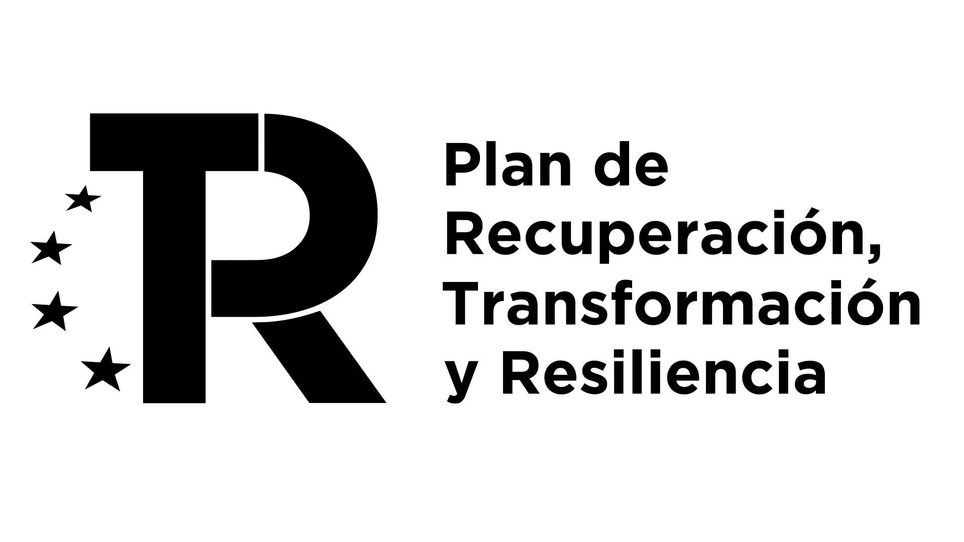 Logo del plan de recuperación, transformación y resiliencia en blanco